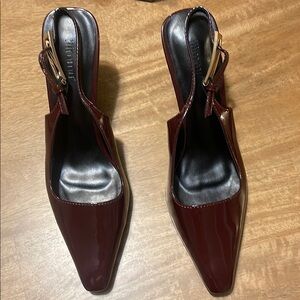 Burgundy Leather Slingback Heels with Adjustable Strap